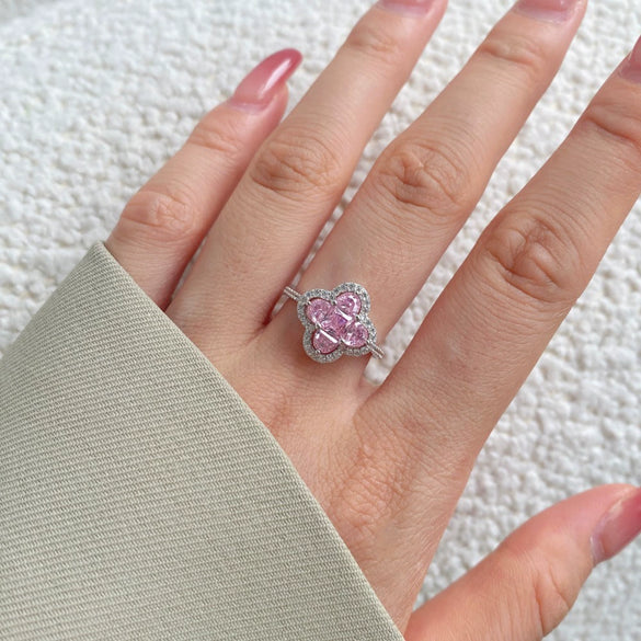 Wholesale S225 Sterling Silver Ring For Women With Zircon Inlay Geometric Four Leaf Clover Design Light Luxury Style