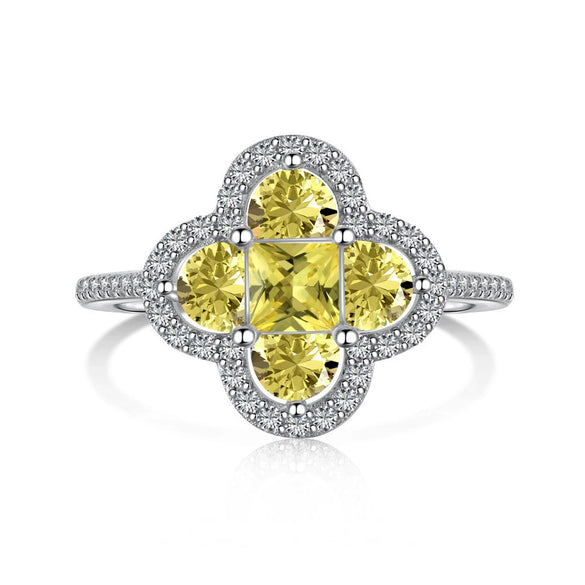 Wholesale S225 Sterling Silver Ring For Women With Zircon Inlay Geometric Four Leaf Clover Design Light Luxury Style