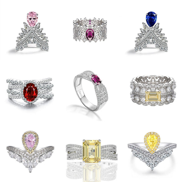 Wholesale S925 Sterling Silver Ring Retro Style With Inlaid High Carbon Diamond Geometric Pattern Electroplated For Women