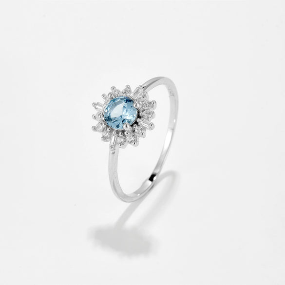 Wholesale S925 Sterling Silver Ring With Blue Zircon And Diamond In Geometric Style Electroplated