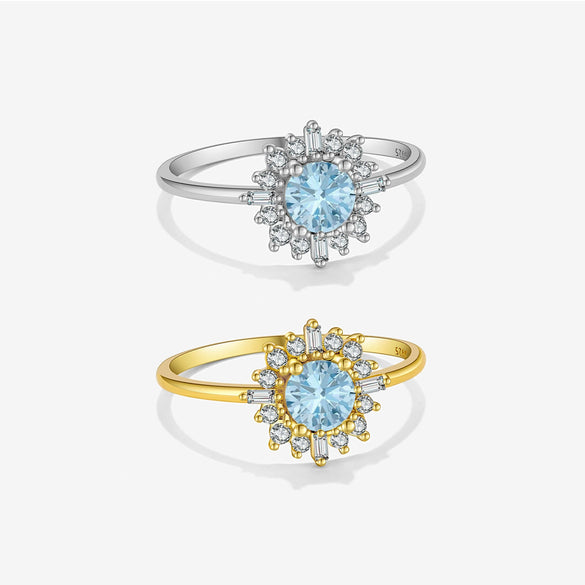Wholesale S925 Sterling Silver Ring With Blue Zircon And Diamond In Geometric Style Electroplated