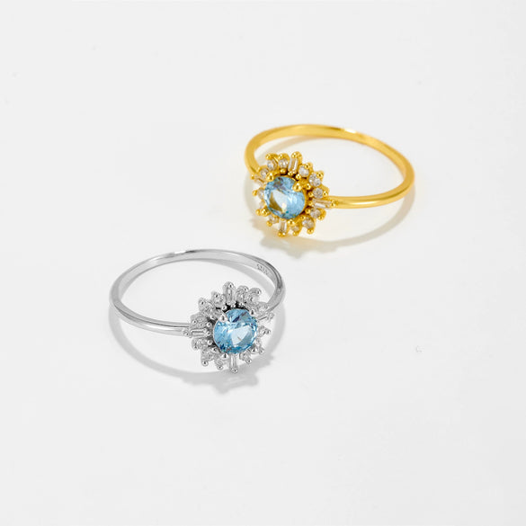 Wholesale S925 Sterling Silver Ring With Blue Zircon And Diamond In Geometric Style Electroplated