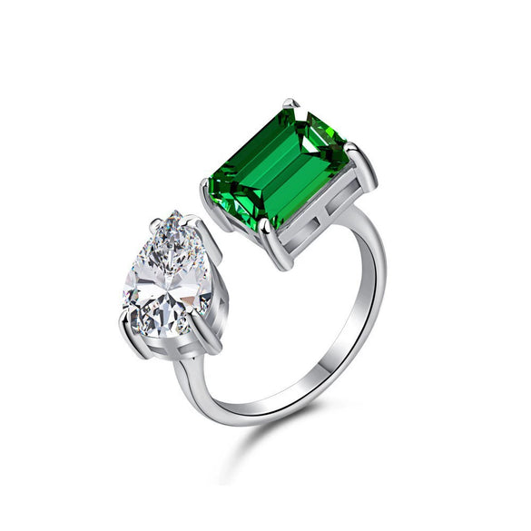 Wholesale S925 Sterling Silver Ring With Emerald And High Carbon Diamond Geometric Retro Style Electroplated For Women
