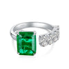 Wholesale S925 Sterling Silver Ring With Emerald And High Carbon Diamond Geometric Retro Style Electroplated For Women