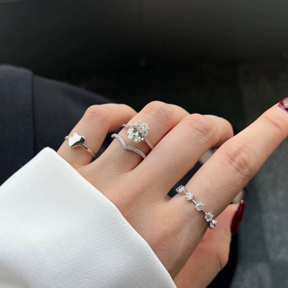Wholesale S925 Sterling Silver Ring With High Grade Zircon Inlaid Light Luxury Geometric Design