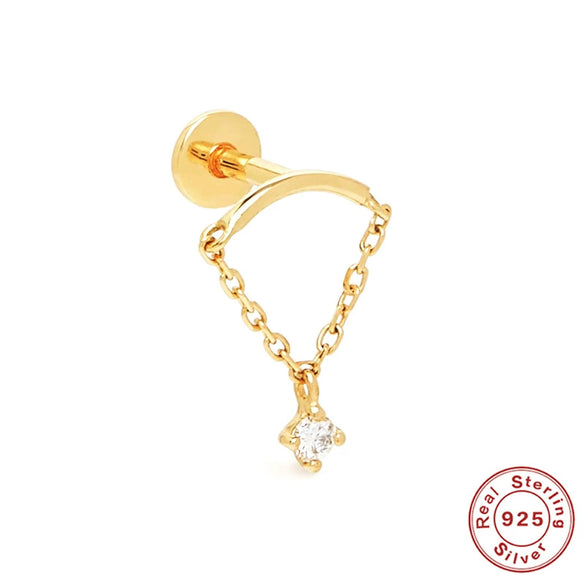 Wholesale S925 Sterling Silver Round Cross Tassel Flat Bottom Internal Thread Piercing Ear Bone Nail For Women With Geometric Design And Electroplating