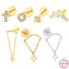 Wholesale S925 Sterling Silver Round Cross Tassel Flat Bottom Internal Thread Piercing Ear Bone Nail For Women With Geometric Design And Electroplating