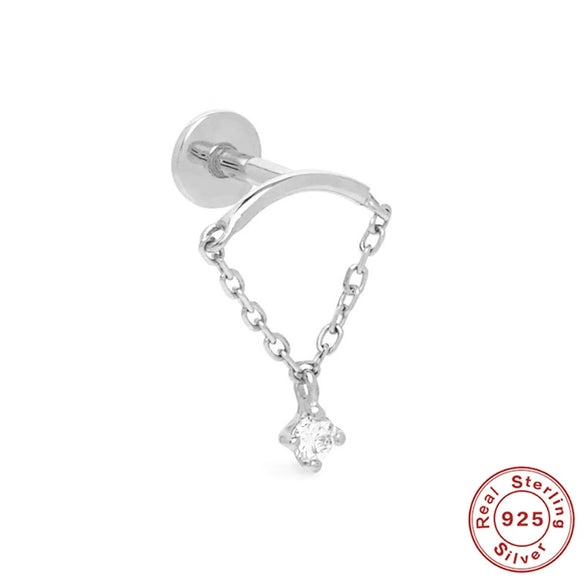 Wholesale S925 Sterling Silver Round Cross Tassel Flat Bottom Internal Thread Piercing Ear Bone Nail For Women With Geometric Design And Electroplating