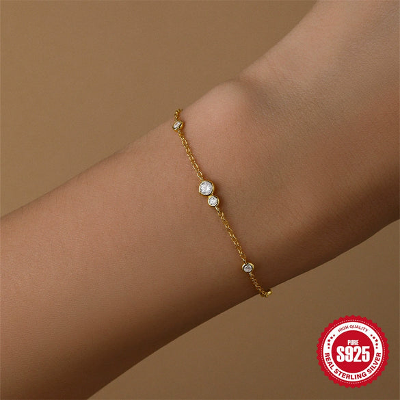 Wholesale S925 Sterling Silver Round Diamondencrusted Niche Design Light Luxury Elegant Minimalist Geometric Bracelet For Women With Electroplating And Real Gold Plating