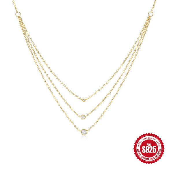 Wholesale S925 Sterling Silver Round Diamondencrusted Threelayer Stacked Collarbone Chain With Electroplating For Women