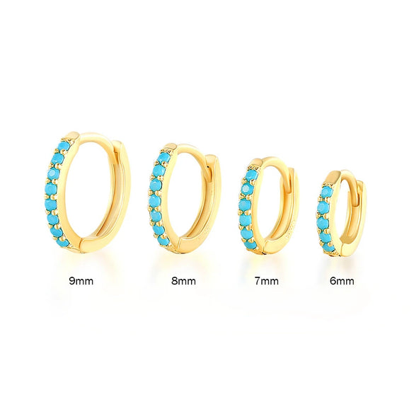 Wholesale S925 Sterling Silver Round Ear Buckle Earrings With Micro Inlay Turquoise And Geometric Pattern 18K Gold Plated
