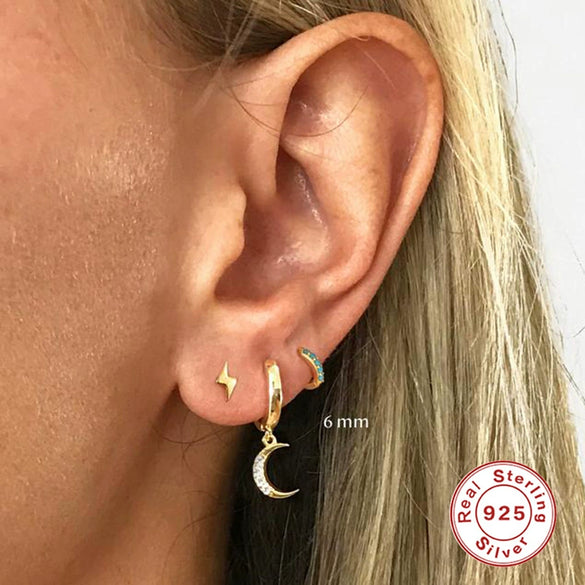 Wholesale S925 Sterling Silver Round Ear Buckle Earrings With Micro Inlay Turquoise And Geometric Pattern 18K Gold Plated