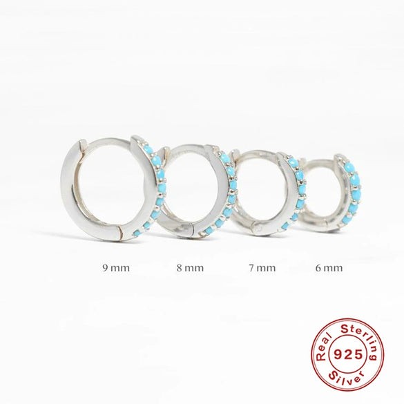 Wholesale S925 Sterling Silver Round Ear Buckle Earrings With Micro Inlay Turquoise And Geometric Pattern 18K Gold Plated