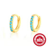 Wholesale S925 Sterling Silver Round Ear Buckle Earrings With Micro Inlay Turquoise And Geometric Pattern 18K Gold Plated