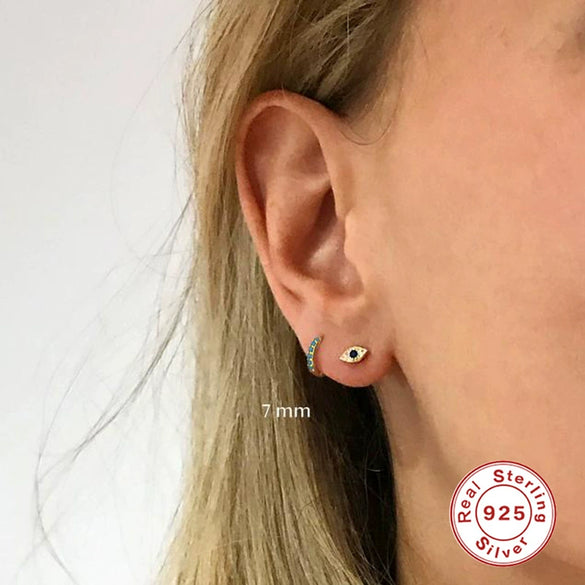 Wholesale S925 Sterling Silver Round Ear Buckle Earrings With Micro Inlay Turquoise And Geometric Pattern 18K Gold Plated