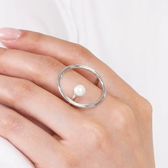 Wholesale S925 Sterling Silver Round Geometric Bead Ring With Electroplating For Women Fashion Personality Trend Exaggerated Joker Opening Adjustable
