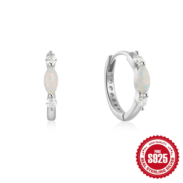 Wholesale S925 Sterling Silver Round Micro Inlaid Zircon Opal Ear Buckle Earrings With Geometric Design And Electroplating Treatment For Women