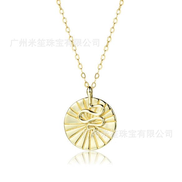 Wholesale S925 Sterling Silver Round Snake Pendant Necklace With Regular Long Chain And Platinum Or 18K Gold Electroplating For Women