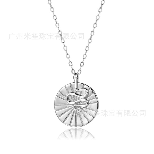 Wholesale S925 Sterling Silver Round Snake Pendant Necklace With Regular Long Chain And Platinum Or 18K Gold Electroplating For Women