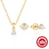 Wholesale S925 Sterling Silver Simple Classic Threeclaw Inlaid Zircon Earrings And Necklace Set With Electroplating Treatment