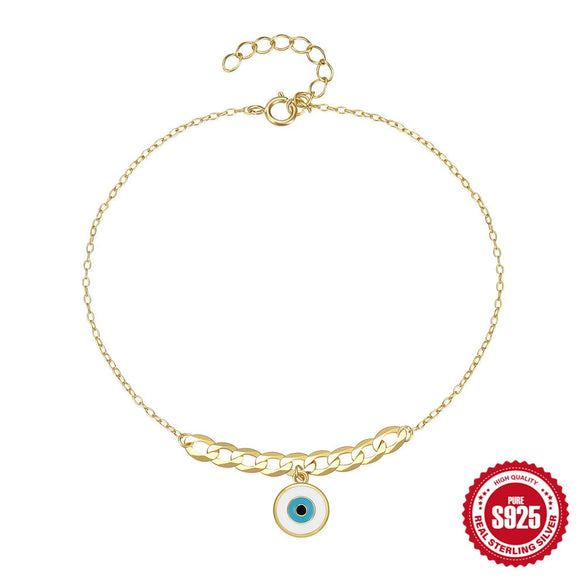 Wholesale S925 Sterling Silver Simple Cuban Chain Devil's Eye Drop Bracelet With Inlaid Zircon And Geometric Pattern
