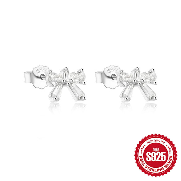 Wholesale S925 Sterling Silver Simple Cute Bow Earrings For Women With Geometric Pattern And Electroplating Treatment