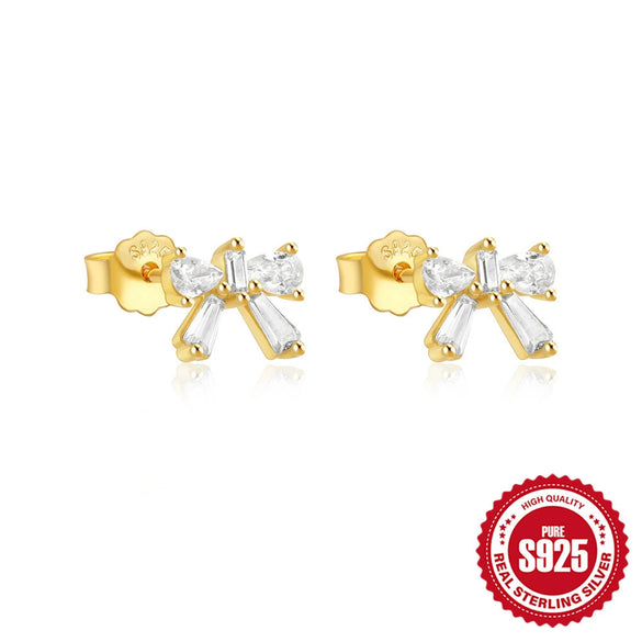 Wholesale S925 Sterling Silver Simple Cute Bow Earrings For Women With Geometric Pattern And Electroplating Treatment