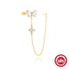 Wholesale S925 Sterling Silver Simple Double Stone Tassel Ear Clip Earrings With Chain Tassel Geometric Shape Electroplated For Women