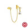 Wholesale S925 Sterling Silver Simple Double Stone Tassel Ear Clip Earrings With Chain Tassel Geometric Shape Electroplated For Women