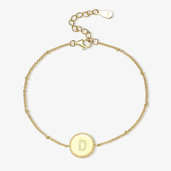 Wholesale S925 Sterling Silver Simple Fashion Classic Chain Bracelet With Gossy 26 Letter Circle Design Electroplated For Women