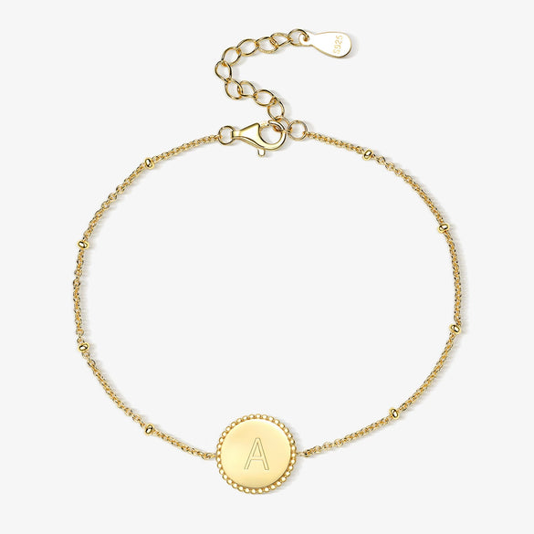 Wholesale S925 Sterling Silver Simple Fashion Classic Chain Bracelet With Gossy 26 Letter Circle Design Electroplated For Women
