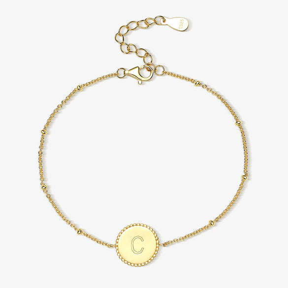 Wholesale S925 Sterling Silver Simple Fashion Classic Chain Bracelet With Gossy 26 Letter Circle Design Electroplated For Women