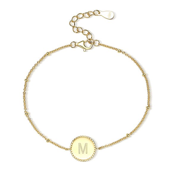 Wholesale S925 Sterling Silver Simple Fashion Classic Chain Bracelet With Gossy 26 Letter Circle Design Electroplated For Women