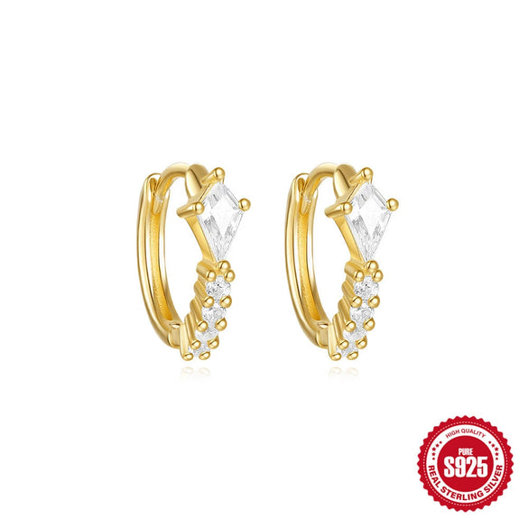 Wholesale S925 Sterling Silver Simple Geometric Kiteshaped Zircon Ear Buckle Huggie Hoops With Electroplating