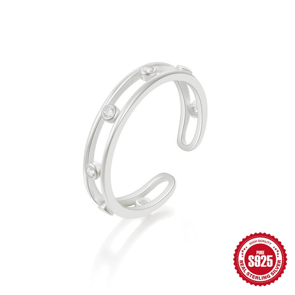 Wholesale S925 Sterling Silver Simple Geometric Love Hug Adjustable Open Ring With Gold Iris Electroplating