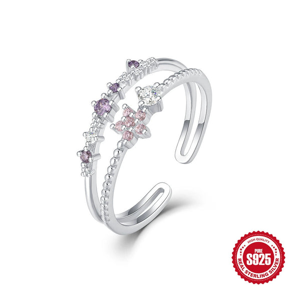 Wholesale S925 Sterling Silver Simple Geometric Love Hug Adjustable Open Ring With Gold Iris Electroplating