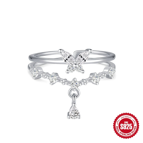Wholesale S925 Sterling Silver Simple Geometric Love Hug Adjustable Open Ring With Gold Iris Electroplating