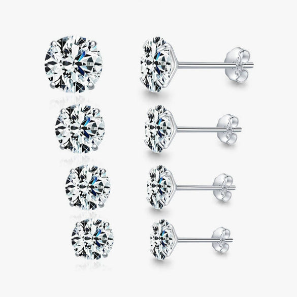 Wholesale S925 Sterling Silver Simple Geometric Zircon Earrings Set With Precious Stones For Women