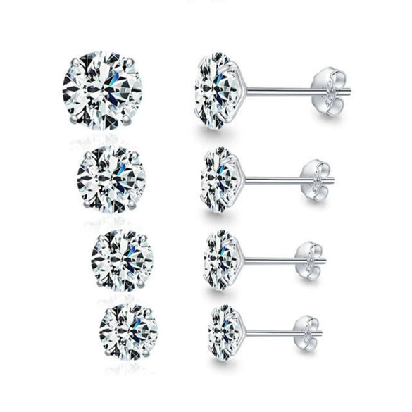 Wholesale S925 Sterling Silver Simple Geometric Zircon Earrings Set With Precious Stones For Women