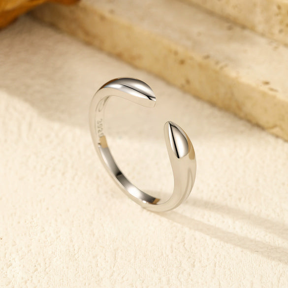 Wholesale S925 Sterling Silver Simple Glossy Plain Open Ring For Women With Electroplating Cold Style Niche Original Design