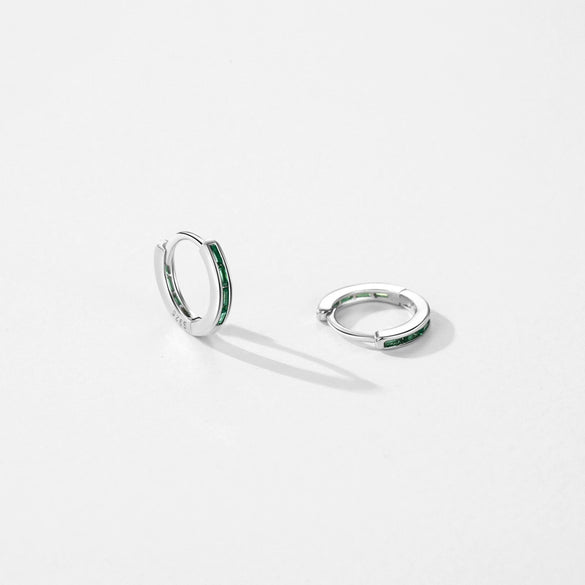 Wholesale S925 Sterling Silver Simple Green Zirconium Inlay Ear Buckle Women's Ear Accessories With Geometric Style