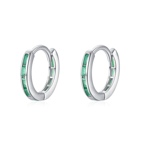 Wholesale S925 Sterling Silver Simple Green Zirconium Inlay Ear Buckle Women's Ear Accessories With Geometric Style