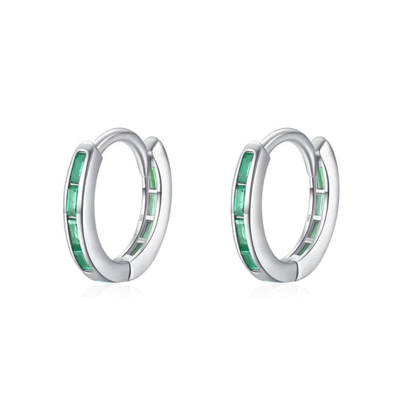 Wholesale S925 Sterling Silver Simple Green Zirconium Inlay Ear Buckle Women's Ear Accessories With Geometric Style