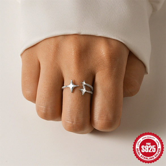 Wholesale S925 Sterling Silver Simple Meteor Ring With Micro Inlaid Crown Opening Design Geometric Pattern Inlaid Zircon For Women