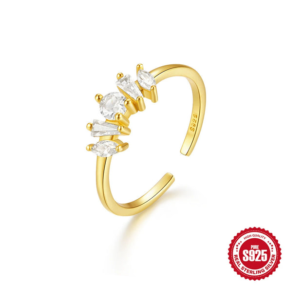 Wholesale S925 Sterling Silver Simple Meteor Ring With Micro Inlaid Crown Opening Design Geometric Pattern Inlaid Zircon For Women