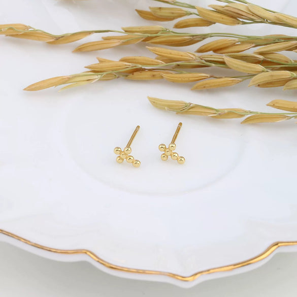 Wholesale S925 Sterling Silver Simple Round Bead Cross Earrings With Electroplating