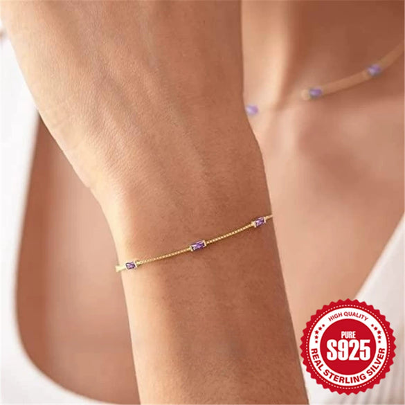 Wholesale S925 Sterling Silver Simple Style Blue Zircon Geometric Bracelet With Electroplating For Women