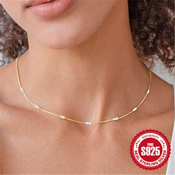 Wholesale S925 Sterling Silver Simple Thin Chain With Red Zircon And Geometric Pattern For Women Electroplated Clavicle Chain Jewelry