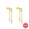 Wholesale S925 Sterling Silver Single Diamond Tassel Chain Rear Hanging Earrings With Geometric Shape Electroplated For Women