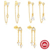 Wholesale S925 Sterling Silver Single Diamond Tassel Chain Rear Hanging Earrings With Geometric Shape Electroplated For Women